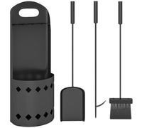 Outsunny Ensemble Serviteur de Cheminée 4 Pièces en Métal Support Noir | Ensemble d'Outils de Cheminée avec Balai, Pelle, Tisonnier