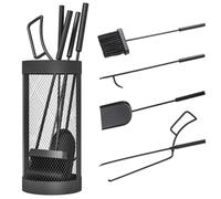 Outsunny Ensemble Serviteur de Cheminée, 5 Pièces, Balai, Métal, Noir | Ensemble d'Outils de Cheminée, Pelle, Pince, Tisonnier, Seau en Maille