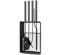 Outsunny Ensemble serviteur de cheminée 5 pièces en métal Support Noir | Ensemble d'Outils de Cheminée, Balai, Pelle, Tisonnier, Paire de Pinces