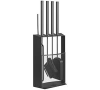 Outsunny Ensemble serviteur de cheminée 5 pièces en métal Support Noir | Ensemble d'Outils de Cheminée, Balai, Pelle, Tisonnier, Paire de Pinces
