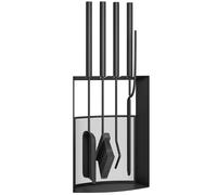 Outsunny Ensemble serviteur de cheminée 5 pièces métal avec balai, pelle, tisonnier, paire de pinces et support 28x13x59,5cm noir