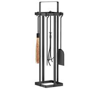 Outsunny Ensemble Serviteur de Cheminée à 5 Pièces avec Support Métal Noir | Accessoires de Cheminée, Balai-Brosse, Pelle, Pince, Tisonnier