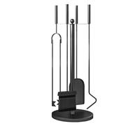 Outsunny Ensemble Serviteur de Cheminée Outils de Cheminée 5 Pièces Noir | Accessoires de Cheminée, Balai Pelle Pince Tisonnier et Support, Métal