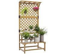 Outsunny Escalier à fleurs avec tuteur, 2 marches, toit, escalier pour plantes d'intérieur et extérieur, support de fleurs en bois, étagère à fleurs à plusieurs étages pour jardin, balcon, 75 x 50 x