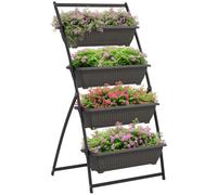 Outsunny Étagère à Fleurs en Acier 4 Niveaux, 76 x 79 x 162 cm, Marron | Support de Plantes Vertical, 4 Bacs en PP, Trous de Drainage, Étagère à Plantes pour Jardin Balcon Salon