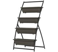 Outsunny Étagère à Fleurs en Acier 4 Niveaux, Support de Plantes Vertical avec 4 Bacs et Trous de Drainage, 76x79x162cm, Marron