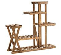 Outsunny Étagère à Fleurs en Bois Supports de Pots Porte Plante Bois 6 tablettes - dim. 98L x 28l x 95H cm - Bois de Sapin traité carbonisation pour Intérieur Jardin Terrasse Balcon