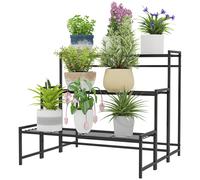 Outsunny Étagère à Fleurs en métal 3 Niveaux Intérieur et Extérieur, support de plantes en échelle, 75 x 70 x 66 cm, Noir