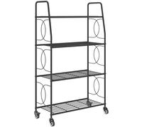 Outsunny Étagère à Fleurs en métal 4 Niveaux avec roues Intérieur et Extérieur, support de plantes 67 x 29 x 114 cm Noir