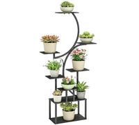 Outsunny Étagère à Fleurs en Métal à 8 Niveaux en Forme S 158,5 cm Noir | Étagère à Plantes, Porte Plante Extérieur, Intérieur, Jardin, Balcon, Terrasse, Coin du Salon