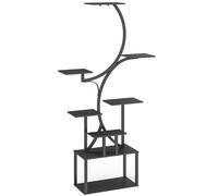 Outsunny Étagère à fleurs en métal à 8 niveaux, étagère à plantes en forme de S 158,5 cm, intérieur et extérieur, noir