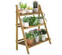 Outsunny Étagère à fleurs support plantes intérieur supports de pots porte plante 3 niveaux pliable bois de sapin 80 x 37 x 93 cm charge max. 50 kg pour intérieur, cour, terrasse, balcon
