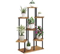 Outsunny Étagère à plantes 5 niveaux coin carbonisée int/ext | Acier bois, pour plusieurs plantes, support à fleurs haut, jardin, terrasse, balcon, salon