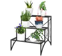 Outsunny Etagère à Plantes à 3 Niveaux en Forme d'Échelle pour Intérieur et Extérieur en Métal, 60x60x60 cm, Noir