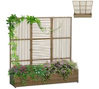 Outsunny Jardinière sur pied avec treillis - Résine tressée PE & acier - 103×29×103 cm Marron