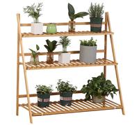 Outsunny Étagère à plantes étagère à fleurs en bambou pyramidale pliable 3 étagères 98 x 37 x 96,5 cm naturel Aosom France
