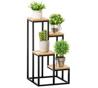 Outsunny Étagère à plantes 4 niveaux métal et bois style industriel 34 x 34 x 66 cm