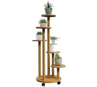 Outsunny Étagère à plantes support à plantes en bambou étagères rondes à fleurs support de pots de fleurs 5 niveaux bois naturel