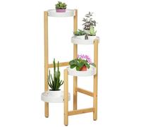 Outsunny Support pour plantes Piédestal 4 niveaux bambou - étagères rondes - 28x28x80 cm blanc