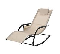 Outsunny Fauteuil à Bascule - Chaise de Jardin - en métal - Maille - Beige - 150 x 62 x 88 cm