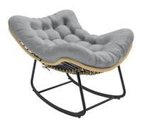 Outsunny Fauteuil à Bascule de Jardin Intérieur Extérieur 110x87x70 cm Gris | Rocking Chair, Résine Tressée, Coussin Moelleux, Fauteuil Œuf, Terrasse, Balcon, Chambre