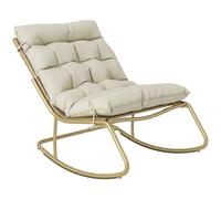 Outsunny Fauteuil à Bascule Extérieur Rocking Chair 125cm Beige et Doré | Avec Coussin Moelleux, Large 64cm, en Acier et Textilène, Chaise Bercante de Salon et Balcon