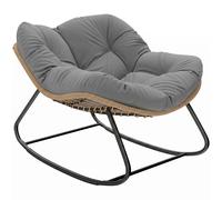 Outsunny Fauteuil à Bascule Papasan Intérieur Extérieur, Chaise Ovale à Bascule Rembourrée pour Jardin, Patio, Gris