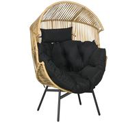 Outsunny Fauteuil de jardin cocon sur pied résine effet rotin coussins polyester, structure en métal, dim. 89 x 75 x 143 cm