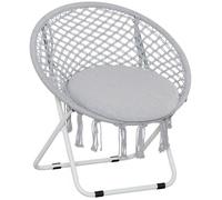Outsunny Loveuse fauteuil rond de jardin fauteuil lune papasan pliable grand confort macramé coton polyester 77x64x78cm gris