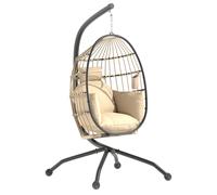 Outsunny Fauteuil oeuf suspendu, intérieur et extérieur, panier pliable, coussin rembourré, cadre en acier, beige
