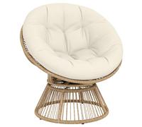 Outsunny Fauteuil Papasan Pivotant 360° avec Coussin Moelleux 12cm Fauteuil de Jardin en Polyrotin et Acier Siège Rond Relax pour Salon, Terrasse et Balcon, Naturel