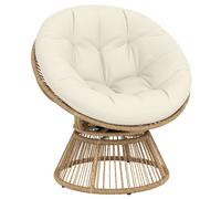 Outsunny Fauteuil Papasan Pivotant 360° Fauteuil de Jardin en Polyrotin Coussin Moelleux 12cm 93 x 81 x 87 cm Naturel