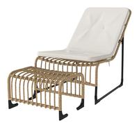 Outsunny Fauteuil Relax en Rotin avec Repose-Pieds Résistant aux UV Chaise de Jardin avec Coussin Sangles 65 x 93 x 80 cm Bois Naturel