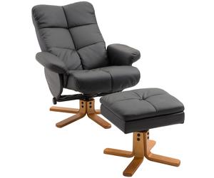 Outsunny Fauteuil Relax Inclinable Repose-Pieds Rangement Similicuir Noir Pied Bois 120kg Aosom France