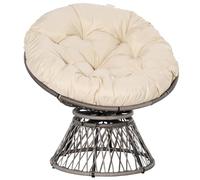 Outsunny Fauteuil Rond de Jardin Fauteuil papasan pivotant Grand Confort Ø 97 x 90H cm Grand Coussin fourni Polyester résine tressée crème