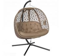 Outsunny Fauteuil suspendu avec armature pour 2 personnes, pliable, avec coussin épais, porte-gobelets, ceinture de sécurité, balançoire suspendue XXL en forme d'œuf, jusqu'à 240 kg, pour intérieur et