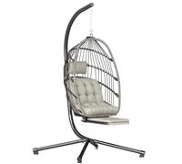 Outsunny Fauteuil Suspendu avec Support, Chaise Suspendue Pliante avec Repose-Pieds rétractable, Coussin Doux et appuie-tête, pour intérieur et extérieur, terrasse ou Jardin, Gris Clair