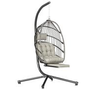 Outsunny Fauteuil suspendu avec support, chaise suspendue pliante avec repose-pieds rétractable, gris clair
