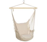 Outsunny Fauteuil suspendu extérieur et intérieur chaise hamac balançoire avec coussins, tissage en coton, charge 120 Kg, blanc