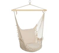 Outsunny Fauteuil Suspendu extérieur et intérieur, Chaise Suspendue Portable avec Coussins, Tissage en Coton, siège Suspendu extérieur, Chaise hamac balançoire, Charge 120 Kg, Blanc