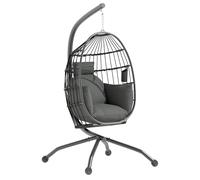 Outsunny Fauteuil Suspendu, Fauteuil Oeuf Suspendu Panier Pliable, Chaise hamac balançoire, avec Coussin rembourré, Oreiller, Porte-gobelet, pour intérieur et extérieur, Gris foncé