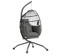 Outsunny Fauteuil suspendu, fauteuil oeuf suspendu panier pliable, coussin rembourré, porte-gobelet, 120x88x192cm, gris foncé