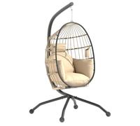 Outsunny Fauteuil Suspendu Fauteuil Oeuf Suspendu Panier Pliable Kaki | Chaise Hamac Balançoire, Coussin Rembourré, Oreiller, Porte-gobelet, pour Intérieur et Extérieur