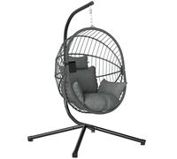 Fauteuil œuf suspendu - Outsunny - intérieur et extérieur - panier pliable - coussin rembourré - poche - cadre en acier - gris