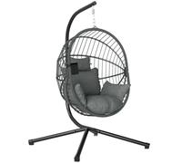 Outsunny Fauteuil Suspendu Fauteuil Œuf Suspendu Panier Pliable Gris | Chaise Hamac Balançoire, Coussin Rembourré, Poche, Oreiller, Cocooning, Intérieur, Extérieur, Jardin