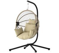 Outsunny Fauteuil Suspendu Fauteuil Œuf Suspendu Panier Pliable Kaki | Chaise Hamac Balançoire, Coussin Rembourré, Poche, Oreiller, Cocooning, Intérieur, Extérieur, Jardin