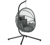 Outsunny Fauteuil œuf suspendu, chaise hamac balançoire intérieur et extérieur, panier pliable, coussin rembourré, gris