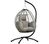 Outsunny Fauteuil œuf Suspendu pliant avec Coussin et Support Usage intérieur extérieur métal corde en polypropylène