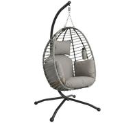Fauteuil œuf suspendu - Outsunny - balancelle pliante avec coussin et support repos - métal corde - 110x100x188cm - gris