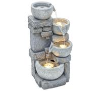 Fontaine de jardin - Outsunny - cascade 4 niveaux, décoration effet pierre et brique avec éclairage LED - 28 x 25 x 54,5 cm - gris